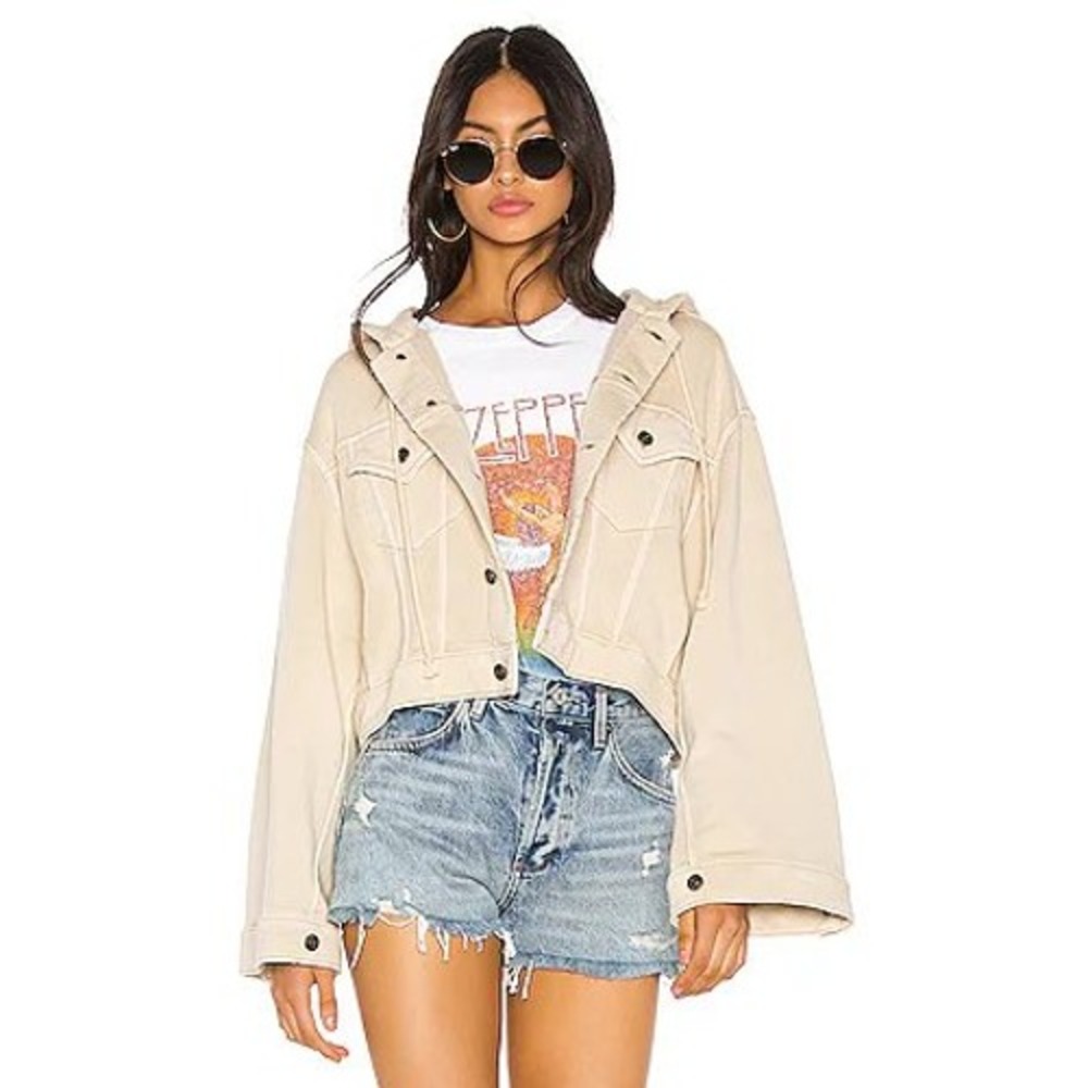 Free People We The Free Dreamers Hooded Fleece Jacket Cream Beige Large OB958949
